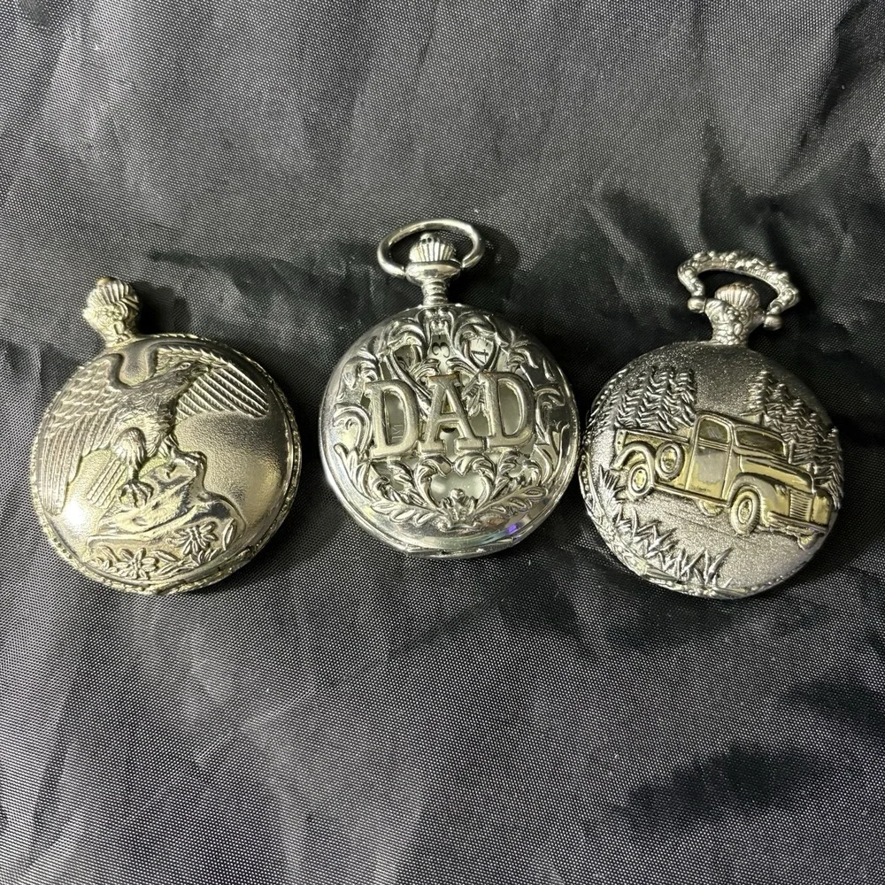 Lot Of 3 Vintage Quartz Pocket Watches, Dad, Eagle, Truck